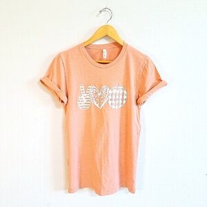 Peace Love + Pumpkins Heathered Peach Fall Tee - Small